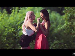 A nymph KNOWS - super hot Angel Wicky in outdoor sapphic plow