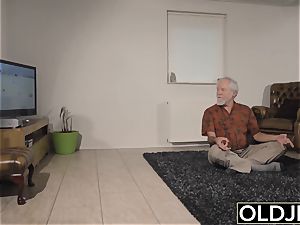 nubile Interrupts grandfather from Yoga And deep throats his rod